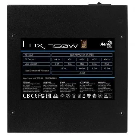 Aerocool LUX750 Fuente de Alimentación 750W 80 Plus Bronze Aerocool LUX750 Fuente de Alimentación 750W 80 Plus Bronze